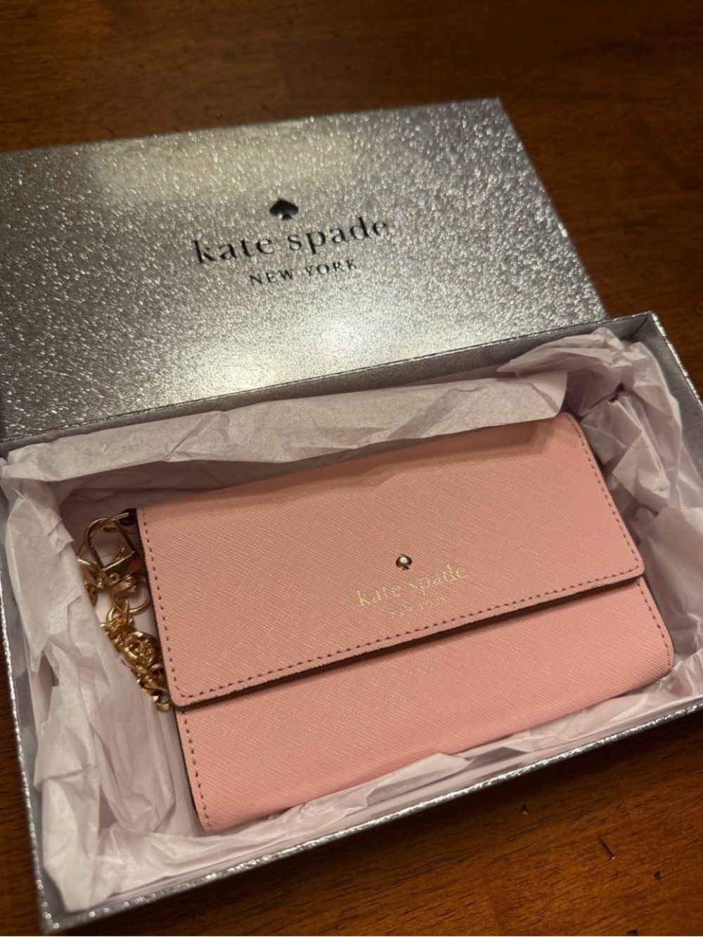 kate spade Pink Leather Cardholder Wristlet with Gold Chain (NWT)